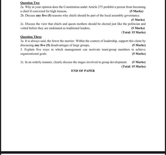 Question Two 2a. Why in your opinion does the