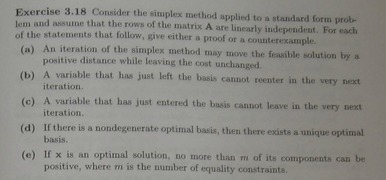 Exercise 3.18 Consider the simplex method applied