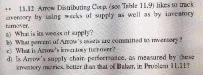 Table 11.9 For Problems 11.11 and 11.12 ga Arrow