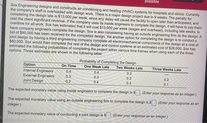 possible Sox Engineering designs and constructs