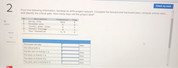 2. Check my work From the following information,