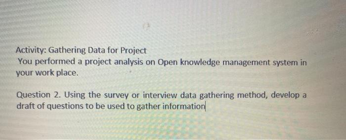 Activity: Gathering Data for Project You