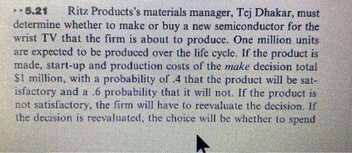 **5.21 Ritz Products's materials manager, Tej
