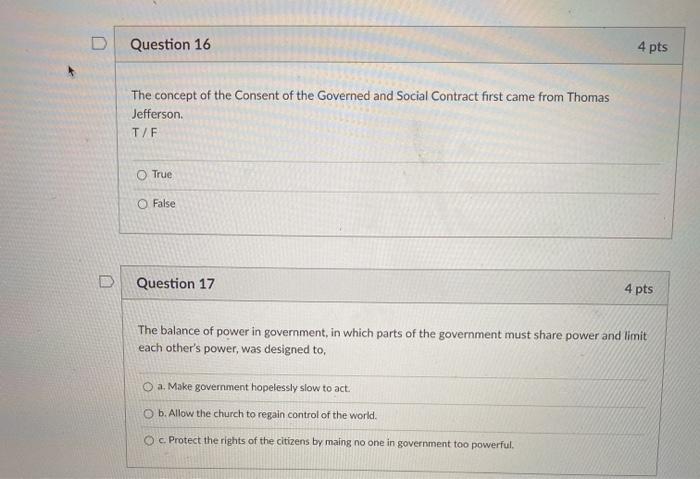 Question 16 4 pts The concept of the Consent of