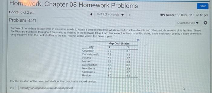 Homework: Chapter 08 Homework Problems Save