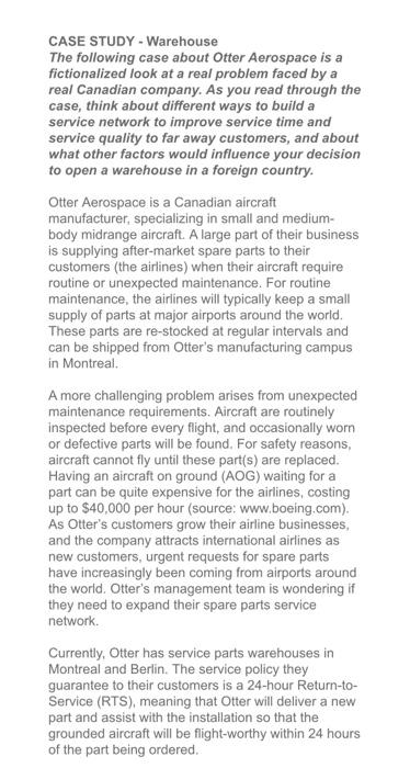 CASE STUDY-Warehouse The following case about