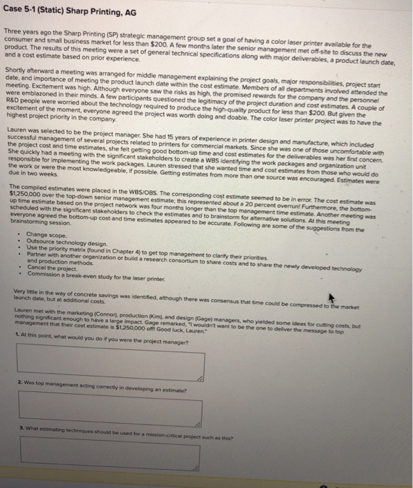 1-3 Case 5-1 (Static) Sharp Printing, AG Three