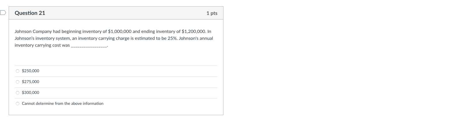 D Question 21 1 pts Johnson Company had beginning