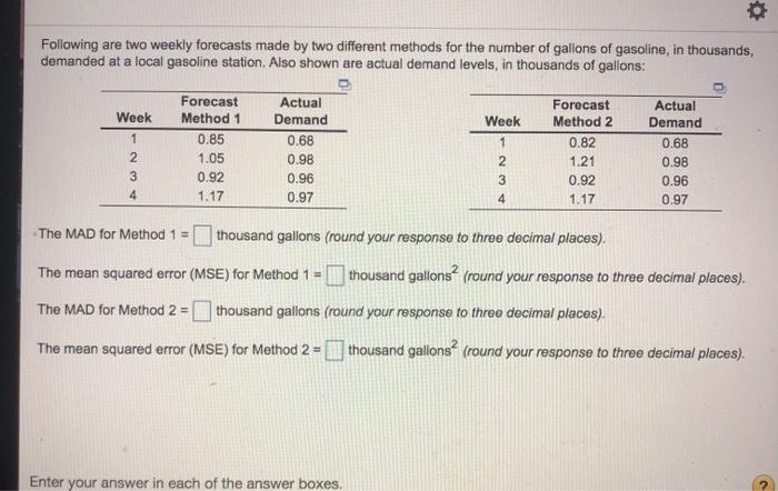 o Following are two weekly forecasts made by two