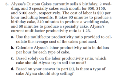 5. Alyssa's Custom Cakes currently sells 5