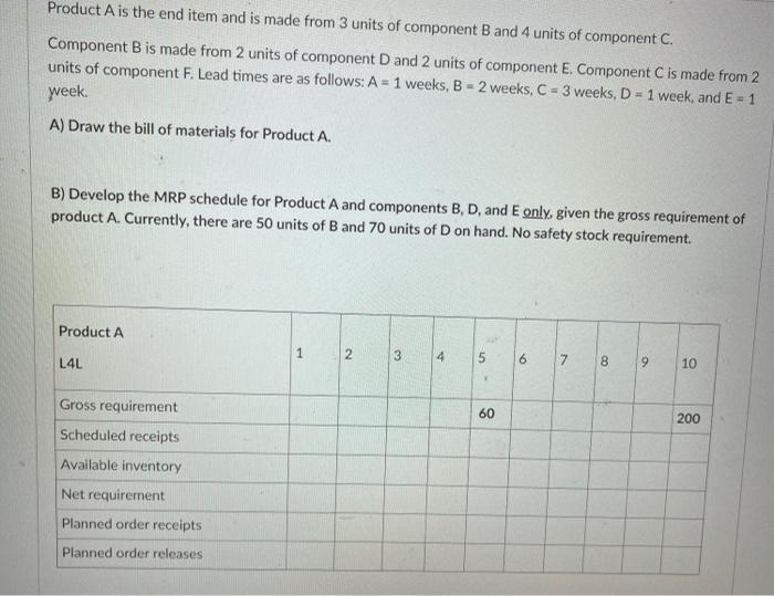 Product A is the end item and is made from 3