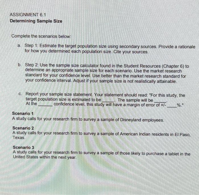 ASSIGNMENT 6.1 Determining Sample Size Complete