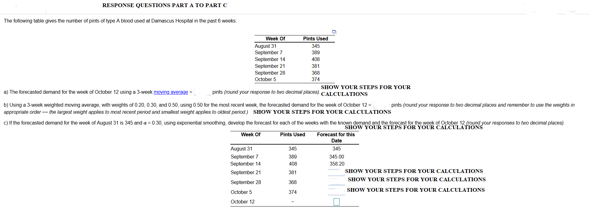 RESPONSE QUESTIONS PART A TO PARTC The following