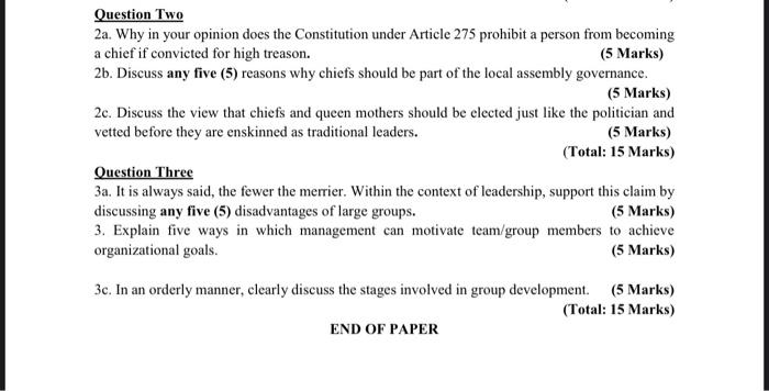 Question Two 2a. Why in your opinion does the