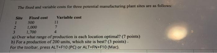 please ans asap The fixed and variable costs for