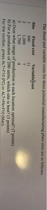 please ans asap The fixed and variable costs for