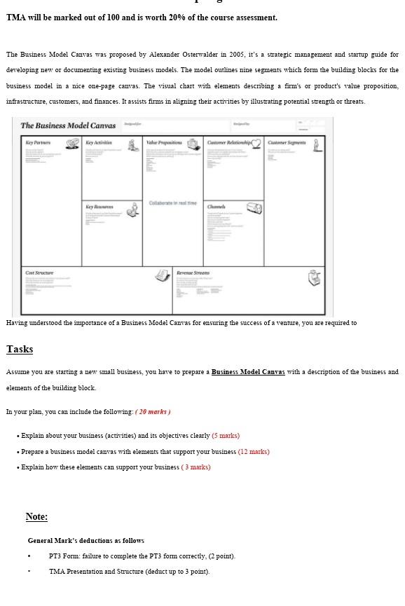 TMA will be marked out of 100 and is worth 20% of