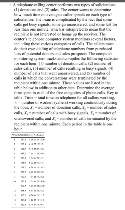 3. A telephone calling center performs two types
