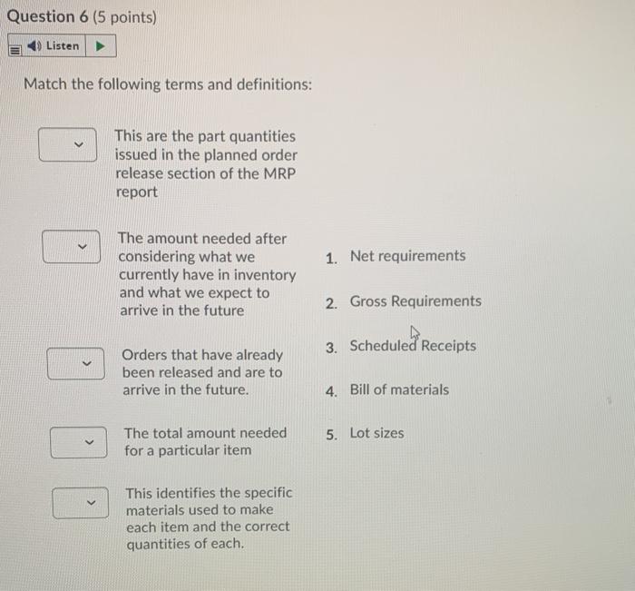 Match the following terms with their definitions: