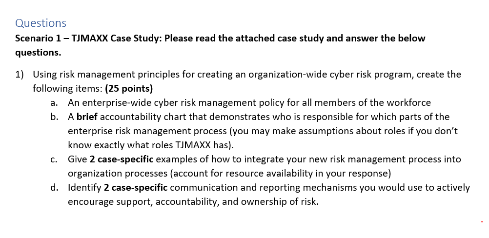 Questions Scenario 1 - TJMAXX Case Study: Please