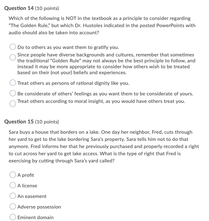 Question 14 (10 points) Which of the following is