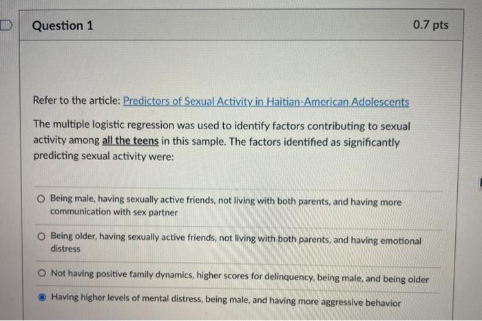 D Question 1 0.7 pts Refer to the article: