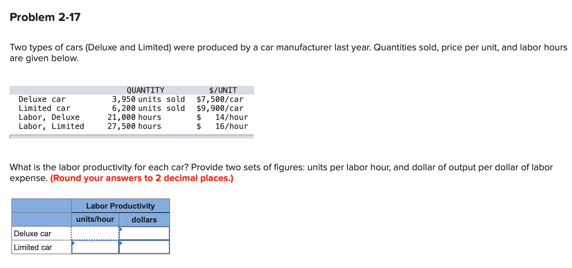Problem 2-17 Two types of cars (Deluxe and