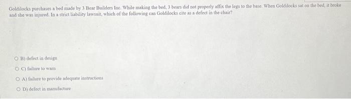 Goldilocks purchases a bed made by 3 Bear