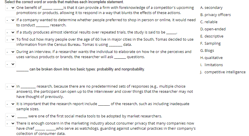 Select the correct word or words that matches