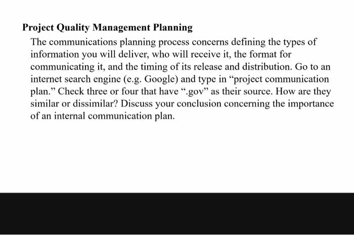 Project Quality Management Planning The