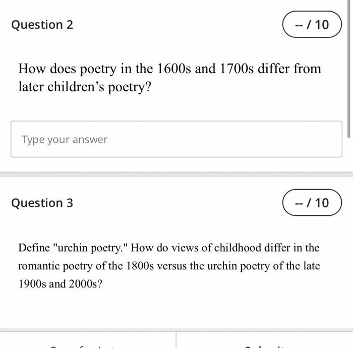 Question 2 -- / 10 How does poetry in the 1600s
