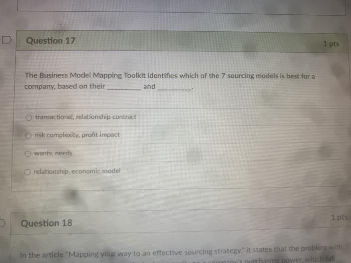 Question 17 1 pts The Business Model Mapping