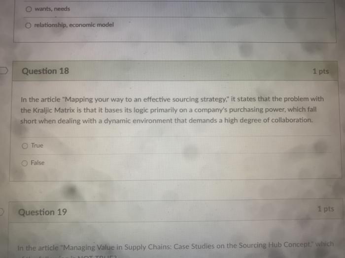 Question 17 1 pts The Business Model Mapping