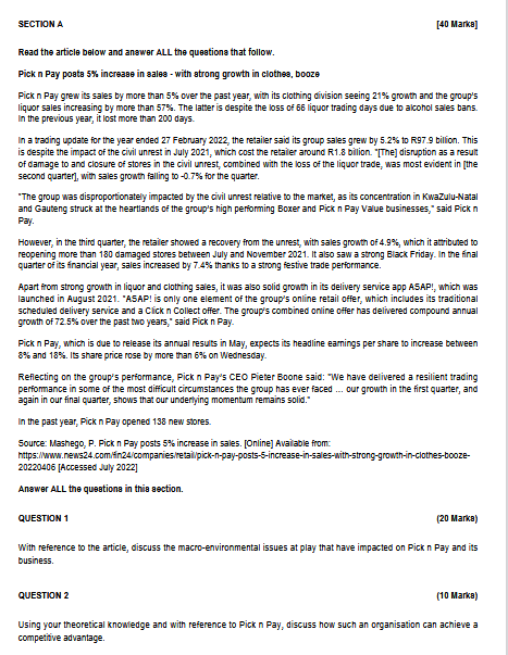 SECTION A [40 Marks] Read the article below and