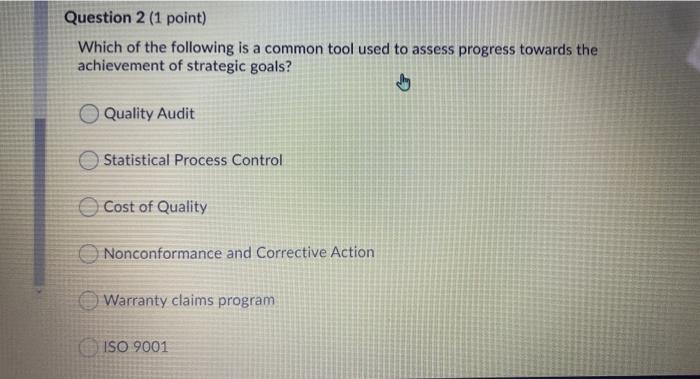 Question 2 (1 point) Which of the following is a