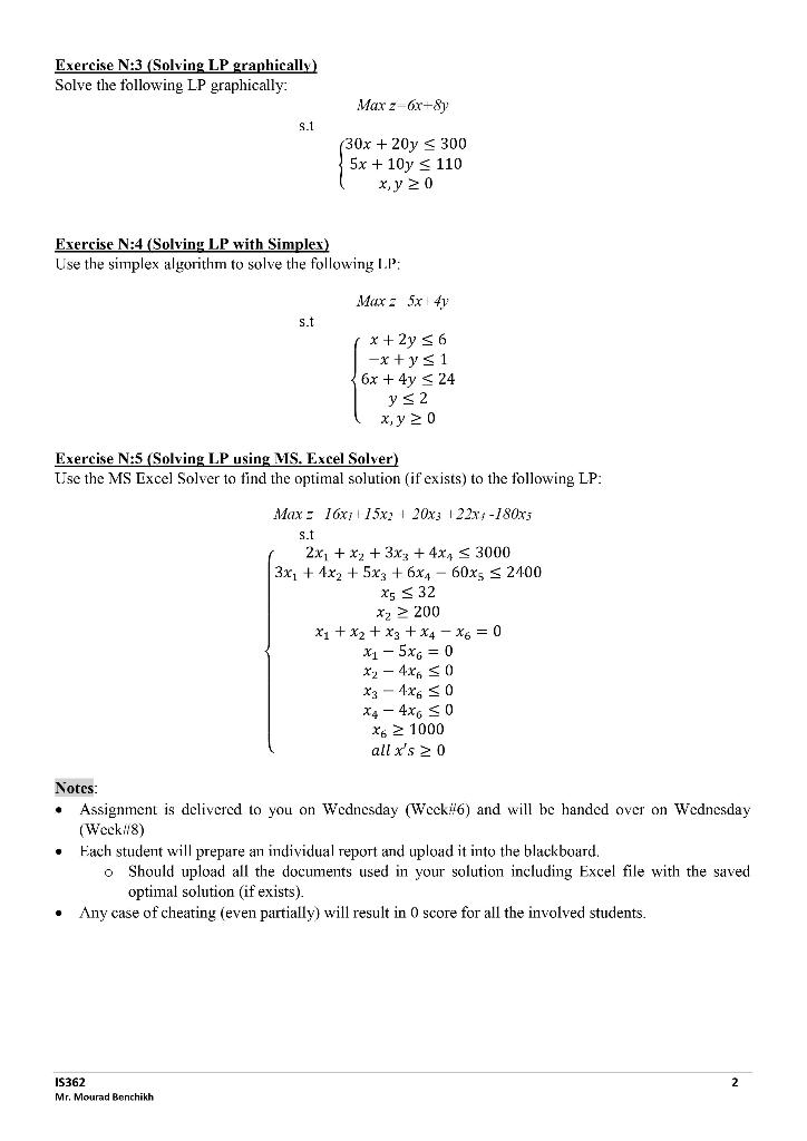 Exercise N:3 (Solving LP graphically) Solve the