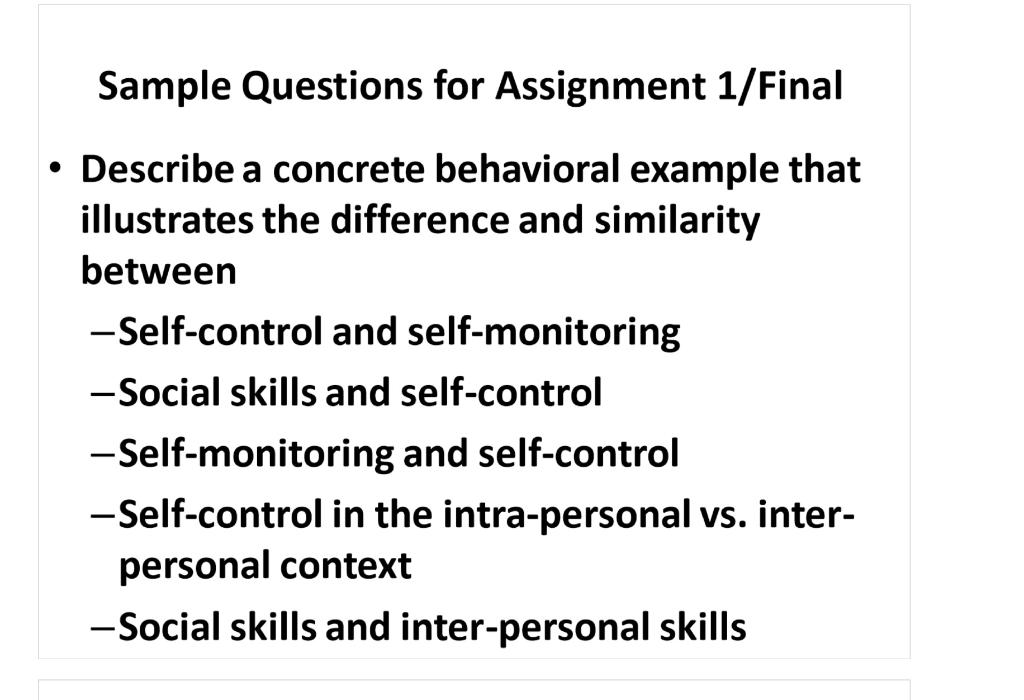 Sample Questions for Assignment 1/Final .