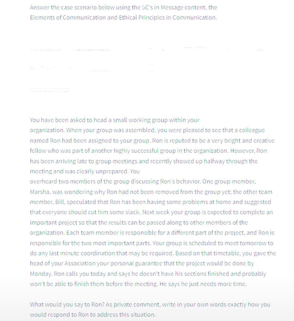 Answer the case scenario below using the 'sC's in