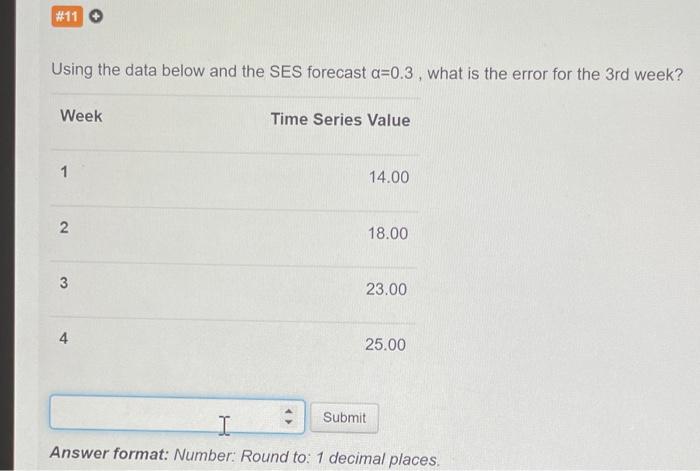 #11 Using the data below and the SES forecast
