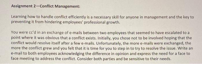 Assignment 2-Conflict Management: Learning how to