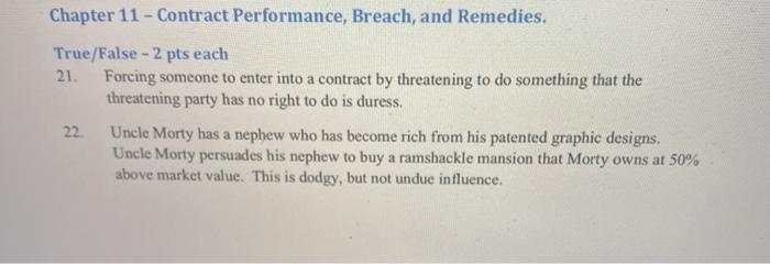 Chapter 11 - Contract Performance, Breach, and