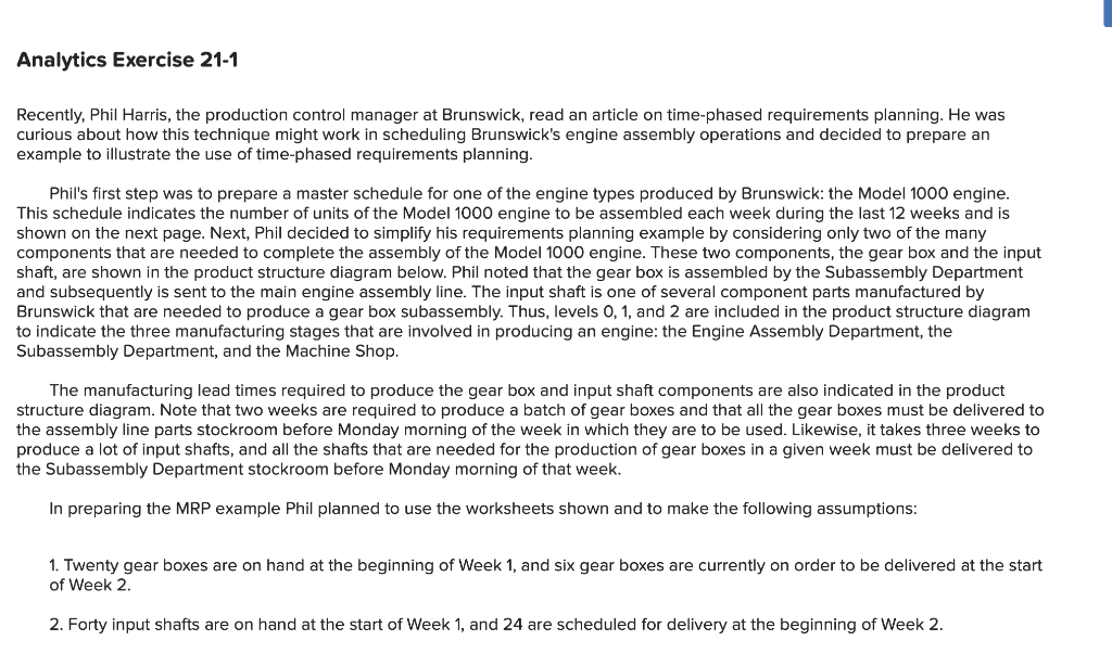 Analytics Exercise 21-1 Recently, Phil Harris,