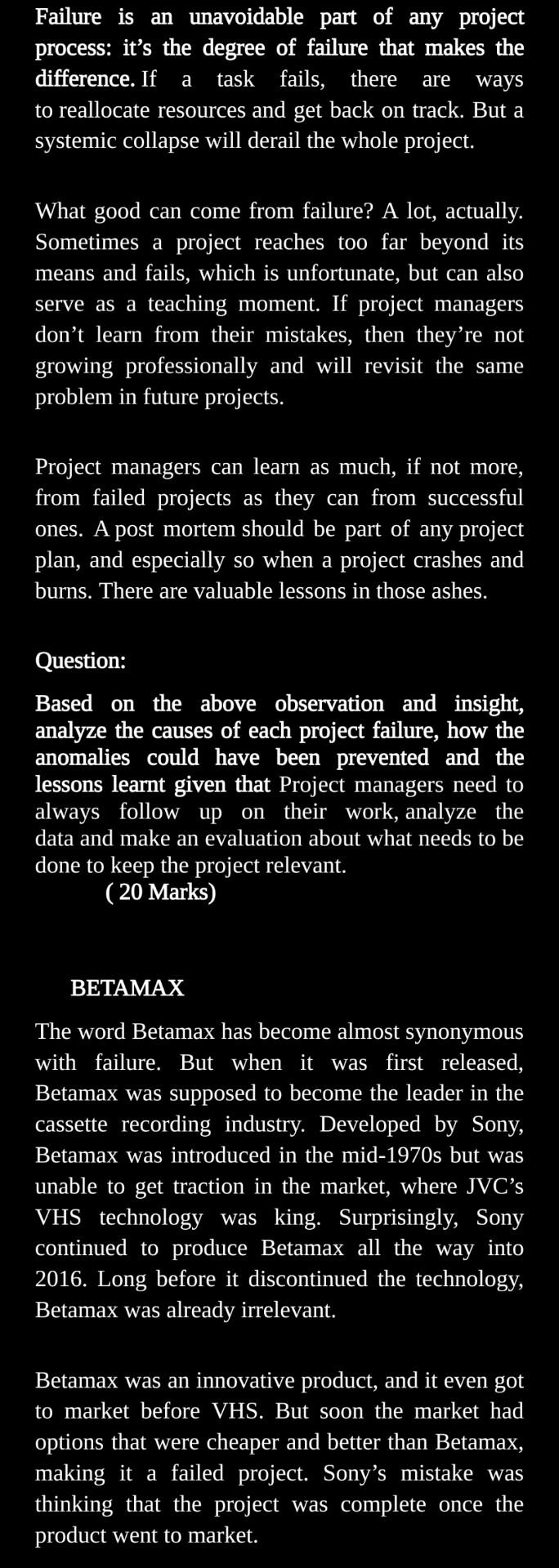 Failure is an unavoidable part of any project