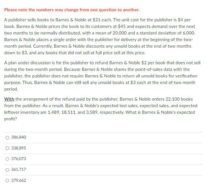 Please note the numbers may change from one