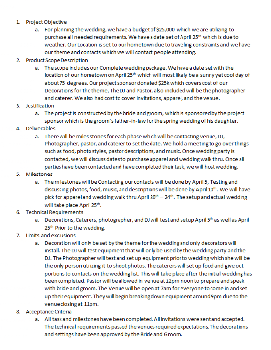 Use this WBS to create a tabular form in