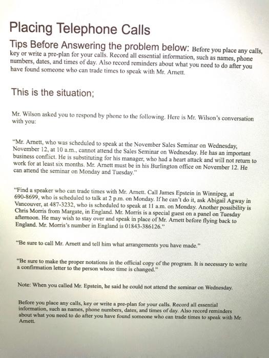 Placing Telephone Calls Tips Before Answering the