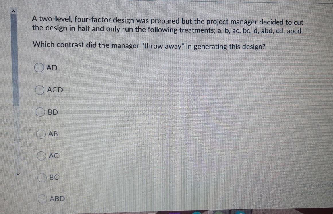 A two-level, four-factor design was prepared but