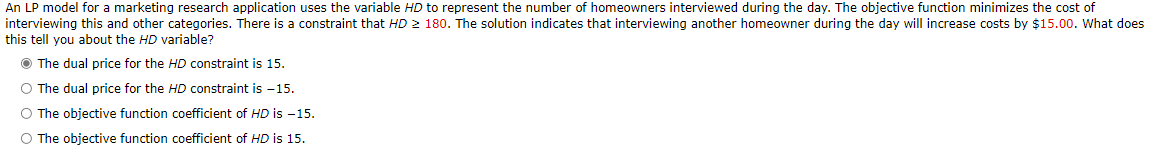 An LP model for a marketing research application