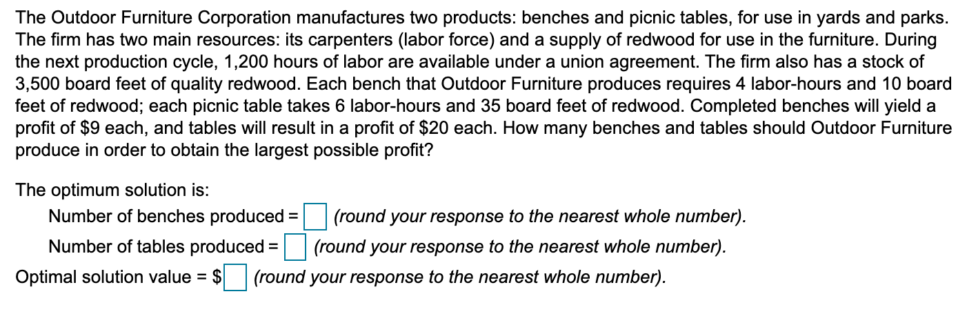 The Outdoor Furniture Corporation manufactures