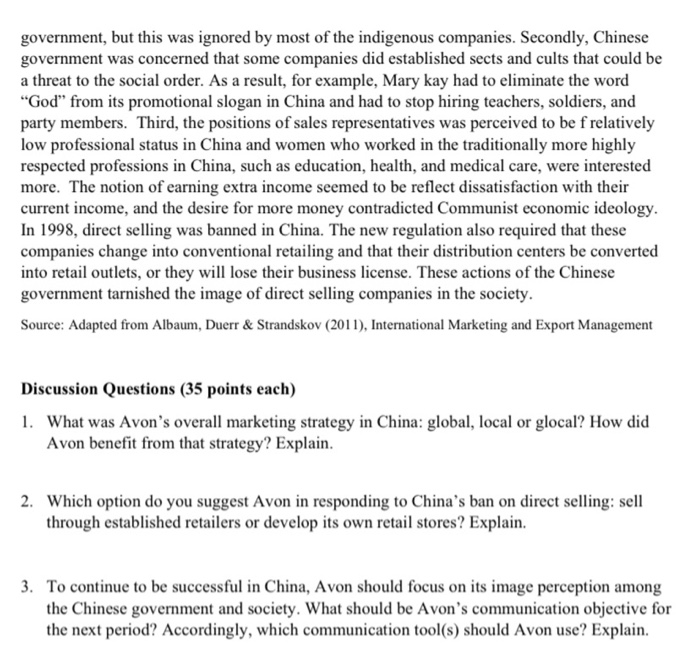 AVON'S CHINA ADVENTURE Avon pursues economies of